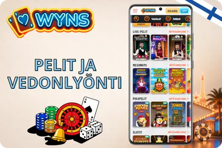 Tietoa kasinon peleistä ja vedonlyöntivaihtoehdoista Wyns Casino