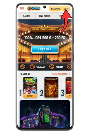 Wyns Casino etusivu ja rekisteröintipainike
